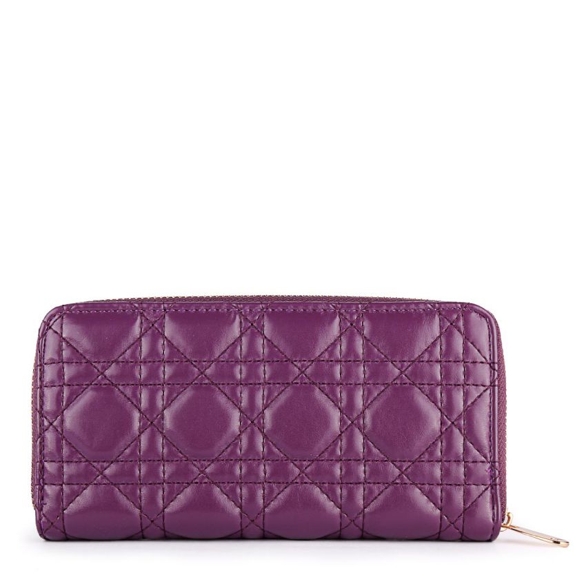 Quilted Lady Dior Zip Around Wallet Purple